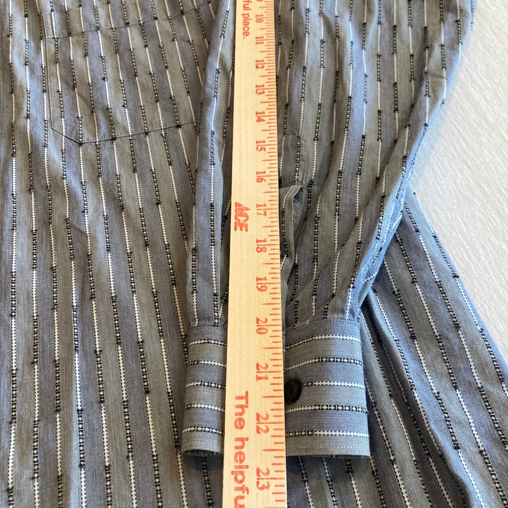 Johnston & Murphy‎ Shirt Mens Large Blue Gray Geometric Striped Dobby Cotton - Picture 8 of 13